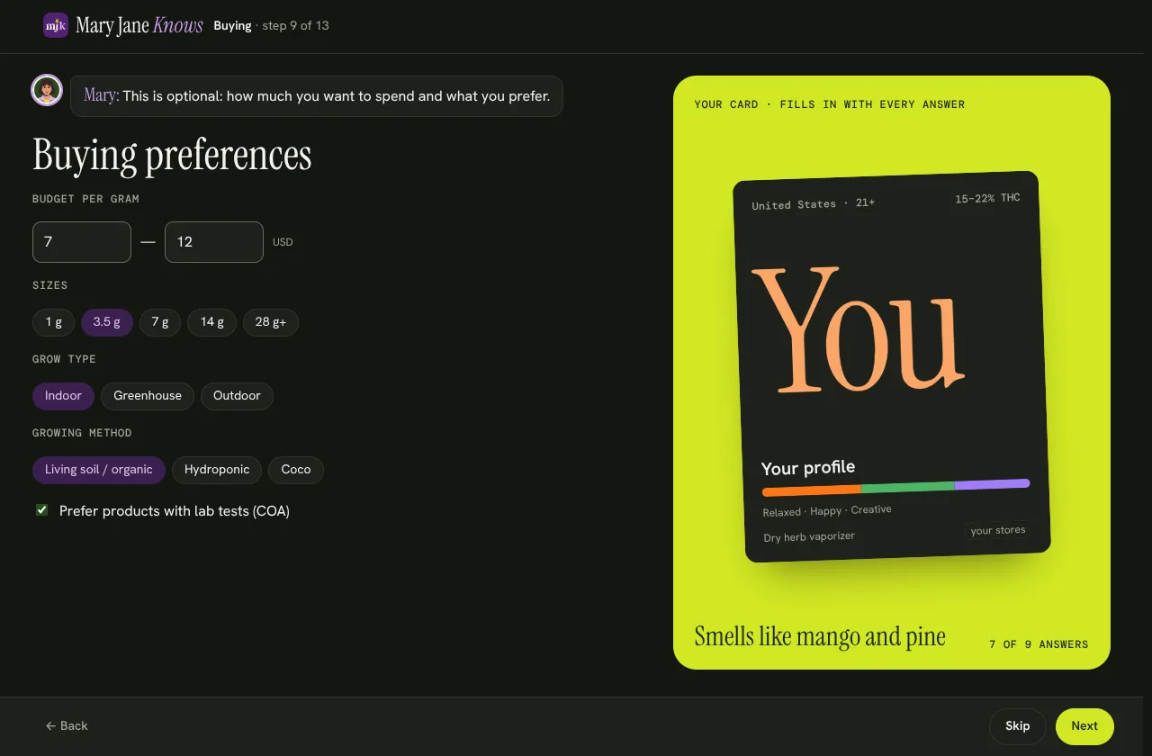 Buying preferences: all optional